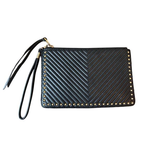 Rebecca Minkoff Leather Chevron Quilted Wristlet Pouch Clutch Wallet minimalist - Picture 1 of 8